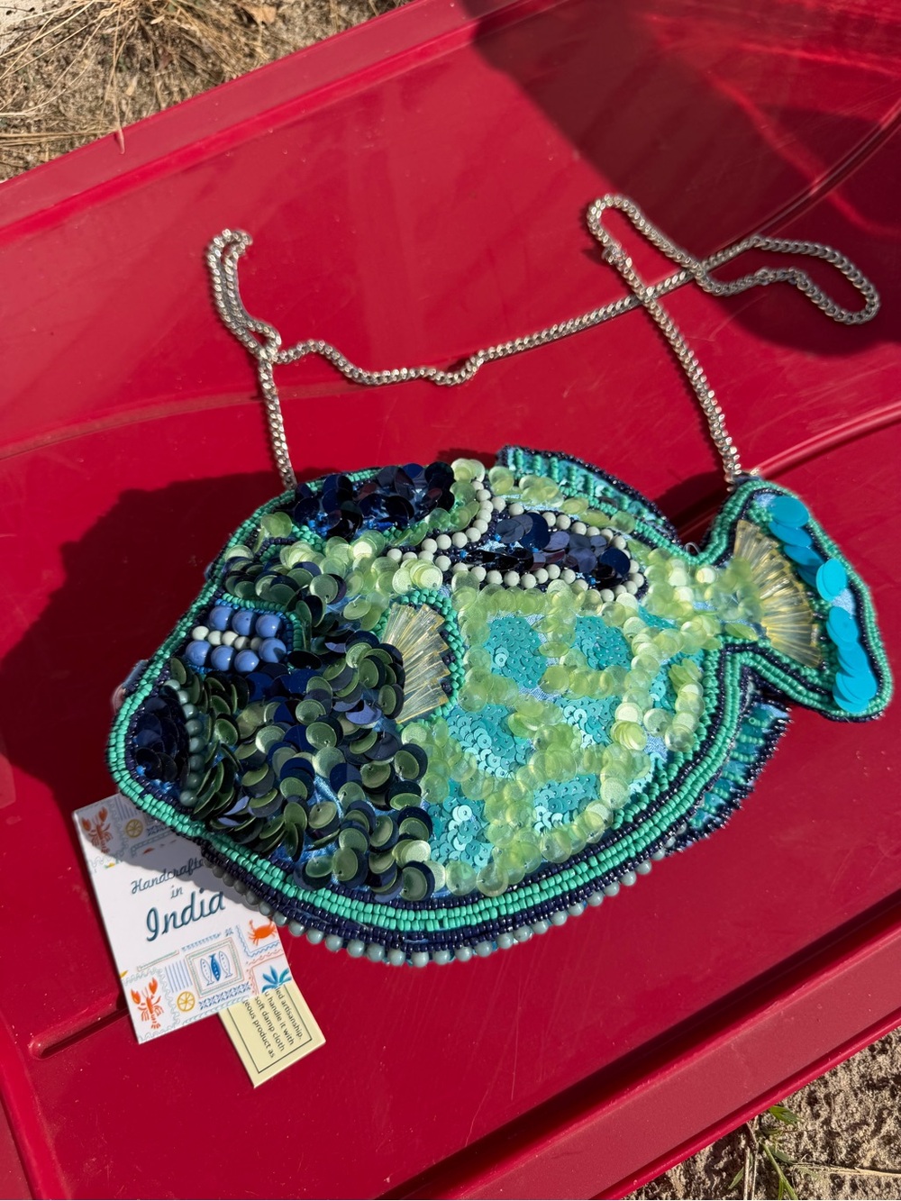 NWT Viral Beaded Sequin Fish Crossbody Bag in Teal & Lime
